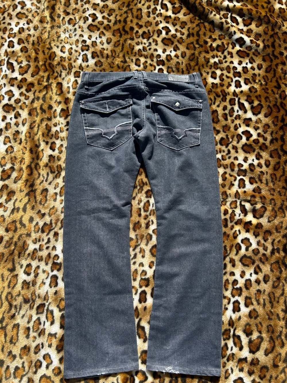 City Ink Black Distressed Bootcut Flare Y2K Jeans Embroidered Vintage 34